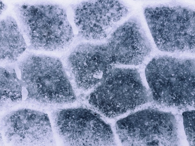 Impressions of a truck tire left in snow and ice. (2019)