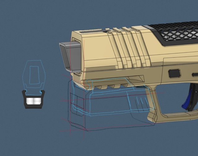 Sketches for a weapon light that could be installed on the accessory rail.