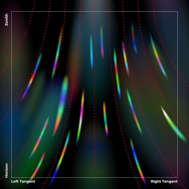 The original 2D lookup table, with each horizontal slice describing the pattern at a given viewing angle.  I applied a hue shift in the actual shader, so it's hard to match to any of the renders featured here.