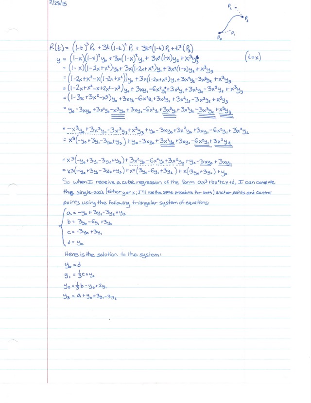 Converting the parametric equation for a Bezier curve into simple cubic form in an attempt to apply statistical data-fitting techniques.