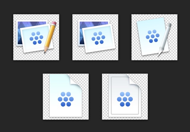 App icons for ImagineEditor, a free reader variant, a low-level file-editor utility, and document icons for ImagineEditor files and templates, respectively