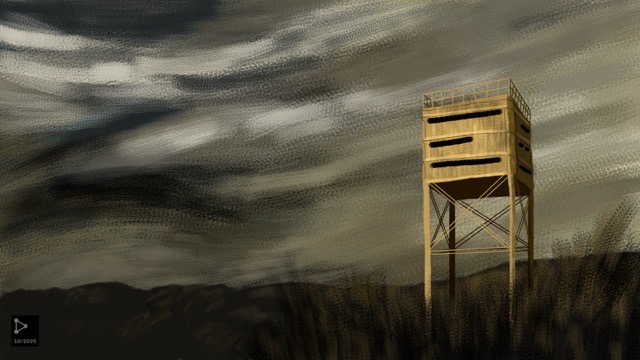 An abandoned lookout tower near Honolulu, HI.  I reimagined the landscape surrounding this decaying structure.