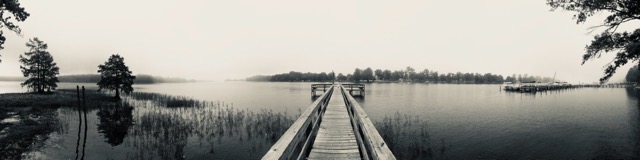 A fishing pier on an estuary of Lake Marion, SC. (2017, color edited)